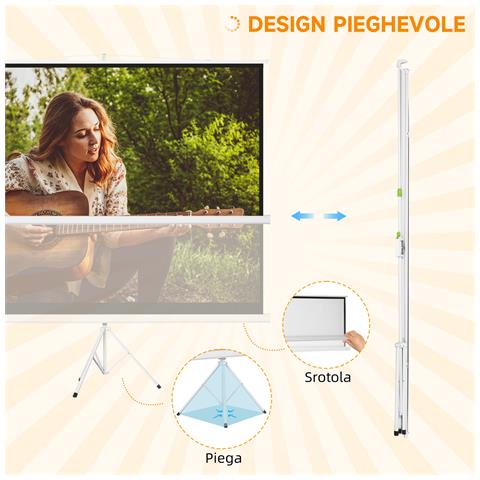 Telo Proiettore Da 120"" Formato 4:3 In Tessuto A Rete, Plastica E Metallo Con Treppiedi, 244x190 Cm, Bianco - Foto 6