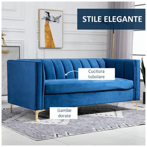 Divano 3 Posti In Velluto Con Gambe Dorate, Braccioli E Cuscino Sfoderabile, 181x86x78cm - Foto 6