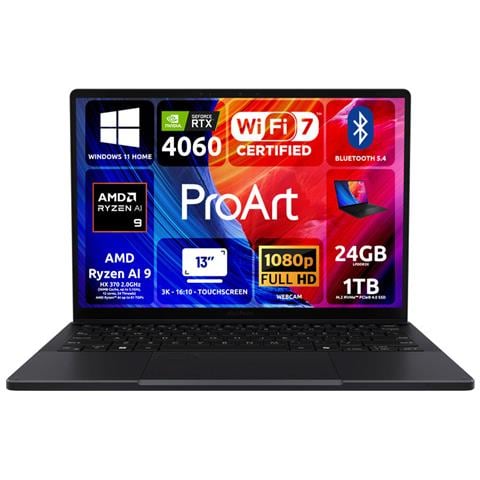 Notebook ProArt PX13 Monitor 13.3" OLED HN7306WV-LX012W Touchscreen 3K AMD Ryzen AI 9 HX 370 RAM 24 GB LPDDR5X SSD 1 TB NVIDIA GeForce RTX 4060 8 GB Windows 11 Home - Foto 1