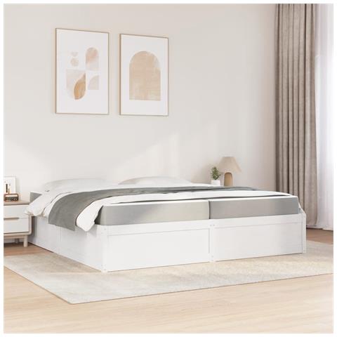 Letto Con Materasso Bianco 200x200 Cm In Legno Massello Di Pino - Foto 3