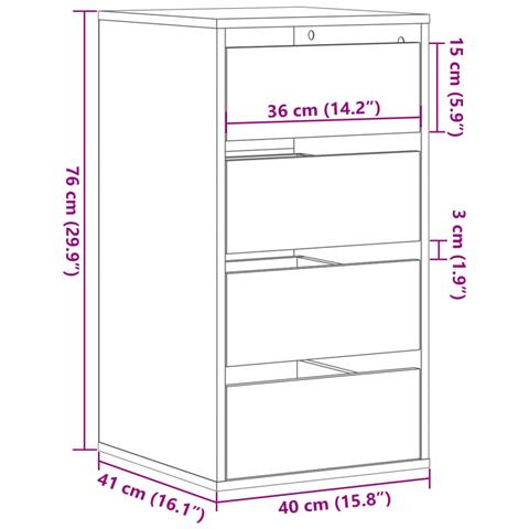 Cassettiera Angolare Rovere Fumo 40x41x76cm Legno Multistrato - Foto 2