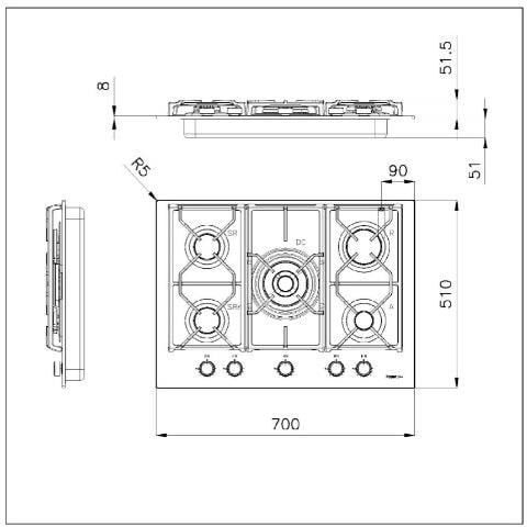 Piano Cottura 7043632 a Gas 5 Fuochi Gas Colore Nero - Foto 5