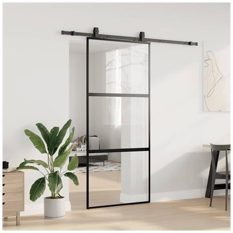 Porta Scorrevole Set Ferramenta Nera 90x205 cm Vetro Temperato - Foto 8