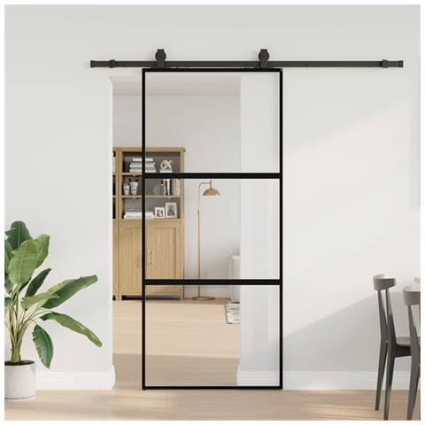 Porta Scorrevole Set Ferramenta Nera 90x205 cm Vetro Temperato - Foto 1