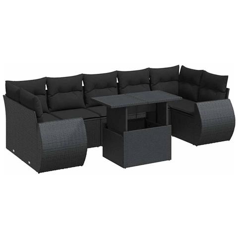 Set Divani Da Giardino Con Cuscini 8 Pz Nero In Polyrattan - Foto 2