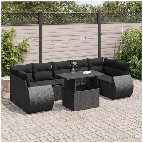 Set Divani Da Giardino Con Cuscini 8 Pz Nero In Polyrattan - Foto 1