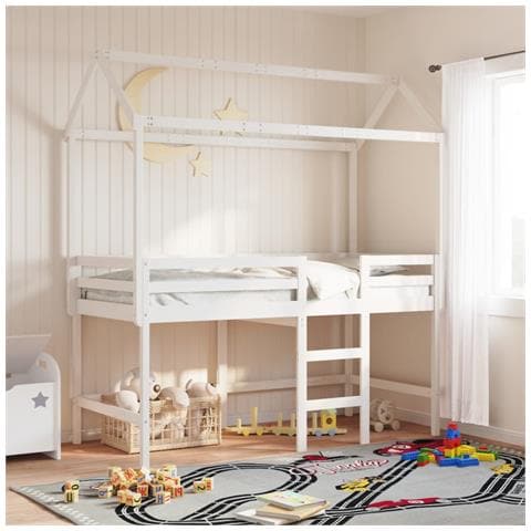 Tetto Letto Bambini Bianco 217x95,5x159 Cm Legno Massello Pino - Foto 7