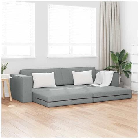 Divano Letto da Pavimento 2-in-1 Grigio Chiaro 245x150x60.5 cm Tessuto - Foto 2