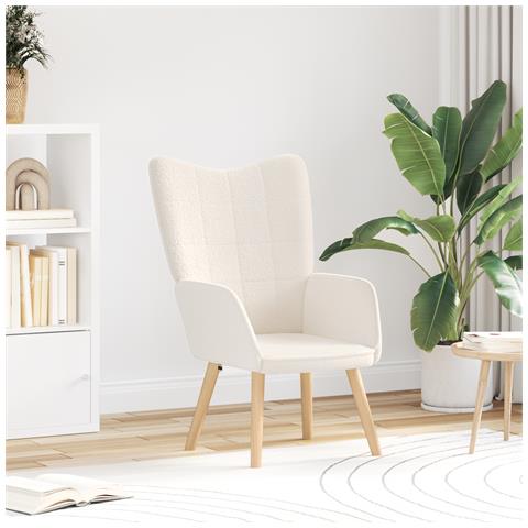 Poltrona Rilassante  in Tessuto Simile a Lana Riccia Color Panna - Foto 2