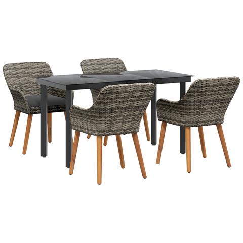 Set da Pranzo da Giardino 5 Pezzi Grigio in Polyrattan - Foto 1