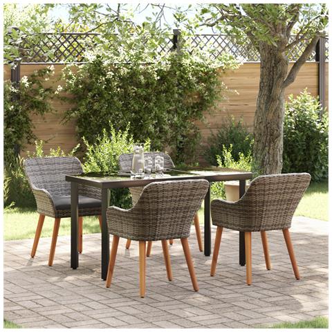 Set da Pranzo da Giardino 5 Pezzi Grigio in Polyrattan - Foto 2