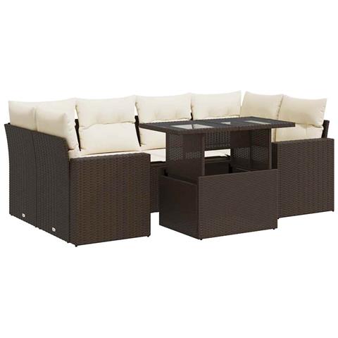 Set Divani da Giardino 7 pz con Cuscini Marrone in Polyrattan - Foto 1