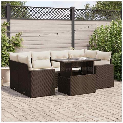 Set Divani da Giardino 7 pz con Cuscini Marrone in Polyrattan - Foto 2