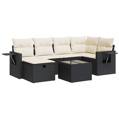 Set Divani da Giardino con Cuscini 7pz Nero Polyrattan - Foto 1
