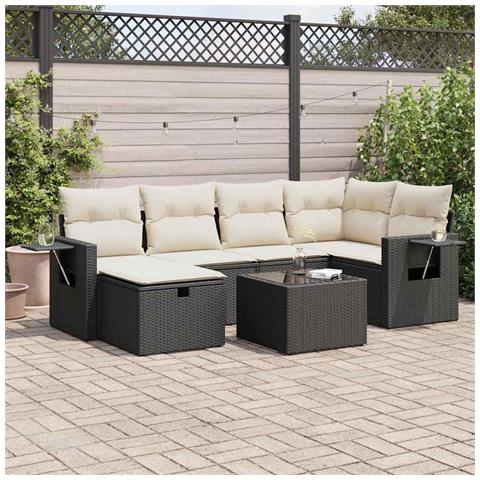 Set Divani da Giardino con Cuscini 7pz Nero Polyrattan - Foto 2