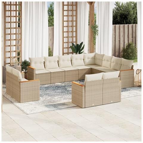 Set Divani da Giardino 12 pz con Cuscini Beige in Polyrattan - Foto 2