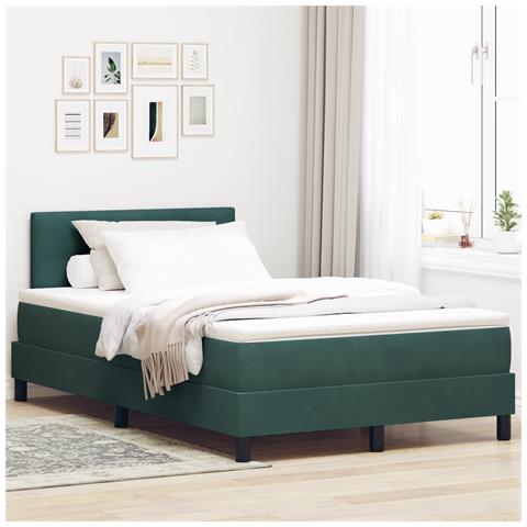 Letto Box Spring con Materasso Verde Scuro Piccolo Doppio Velluto - Foto 2