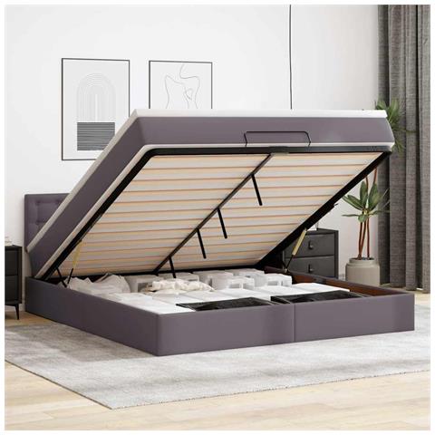 Pouf Letto con Materassi e LED Grigio 160x200cm Similpelle - Foto 2
