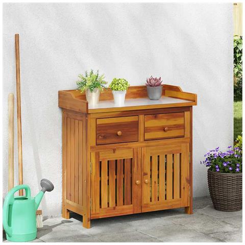 Mobiletto da Giardino con cassetto Marrone 78 x 36.5 x 78cm - Foto 2