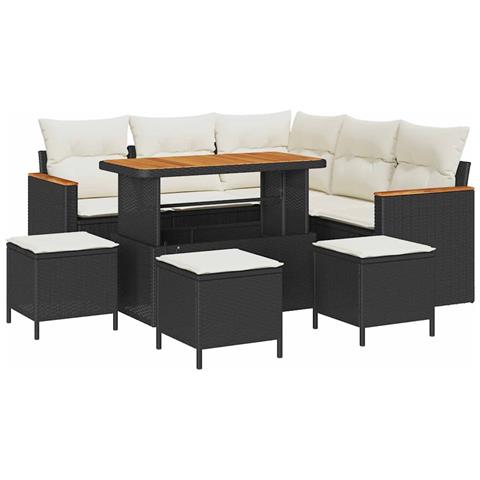 Set Divano da Giardino con cuscino 9 pcs Nero Poly Rattan - Foto 1