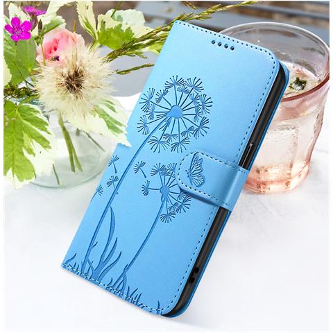 Custodia A Portafoglio Per Iphone 16e Premium Design Fiori Farfalla, Blu Chiaro - Foto 2