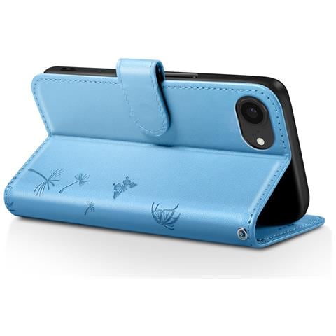 Custodia A Portafoglio Per Iphone 16e Premium Design Fiori Farfalla, Blu Chiaro - Foto 5