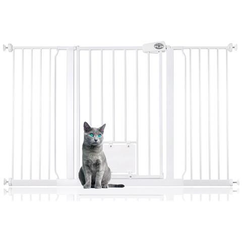 Bettacare Cancelletto Per Animali Con Gattaiola Bloccabile, 139.8cm - 147.4cm, Bianco, Altezza Di 75cm - Foto 1