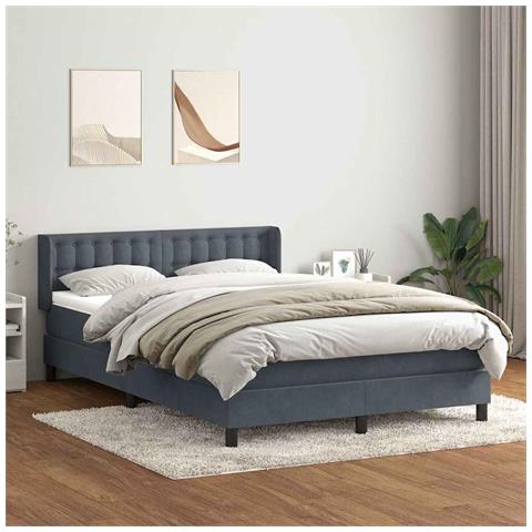 Giroletto a Molle con Materasso Grigio Scuro 140x220 cm Velluto - Foto 2
