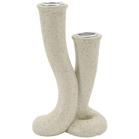 Portacandele Stons Piccolo A Due Fiamme In Polyresin Effetto Sabbia — 10x6,5x17,5 Cm - Foto 1