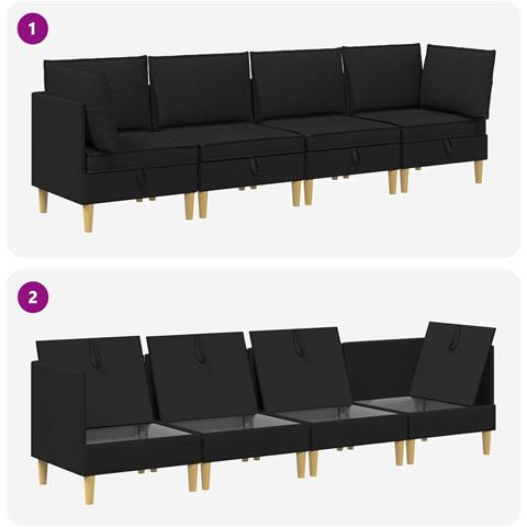Set di divani modulari con spazio di archiviazione 4 pcs Nero - Foto 8