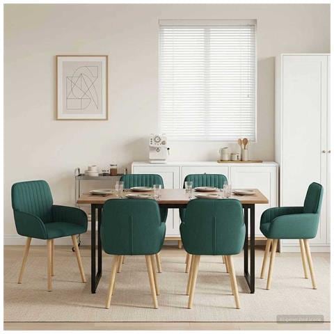 Sedie da pranzo 6 pcs Tessuto Verde Scuro 56,5 x 50 x 87,5 cm - Foto 2
