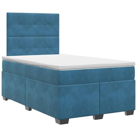 Letto box spring con materasso Blu 120 x 190 cm Velluto - Foto 1