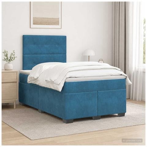 Letto box spring con materasso Blu 120 x 190 cm Velluto - Foto 2