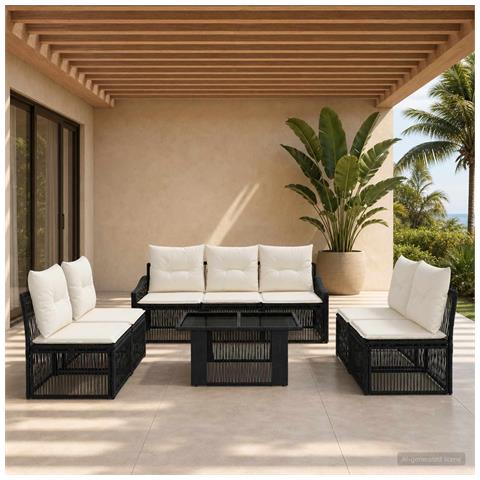Set Divano da Giardino 8 pz Nero e Bianco Crema polyrattan - Foto 2
