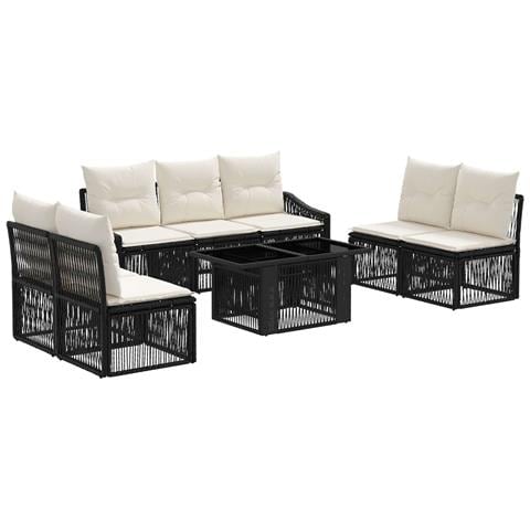 Set Divano da Giardino 8 pz Nero e Bianco Crema polyrattan - Foto 1