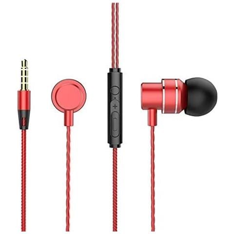 Auricolari Stereo Universali Metal Earphone HF118 con Cavo Microfono Integrato - Rosso / Nero - Foto 1