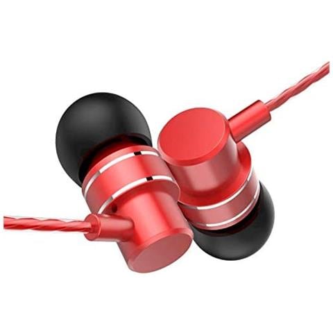 Auricolari Stereo Universali Metal Earphone HF118 con Cavo Microfono Integrato - Rosso / Nero - Foto 2