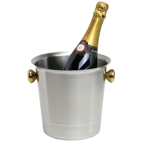 Secchiello Per Spumante E Champagne Acciaio Inossidabile 18/8 Opaco Con Manici Color Oro 5.0 Litri - Foto 2
