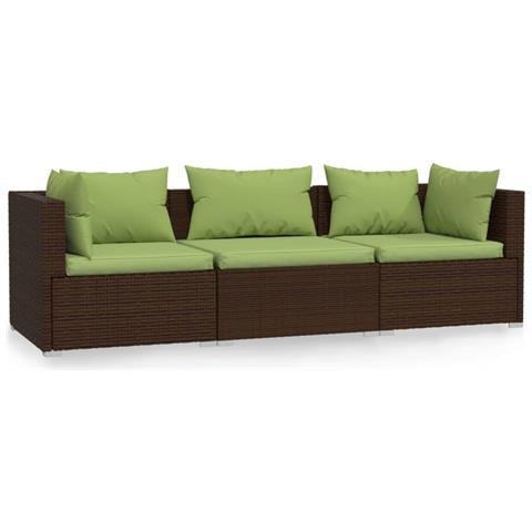 Divano A 3 Posti Con Cuscini In Polyrattan Marrone - Foto 1