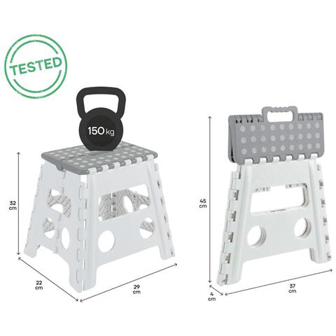 Tb-032-gb Sgabello Pieghevole Multiuso | Sgabello Per Adulti O Bambini | Scala Pieghevole | Scalino | Sgabello Per Cucina, Bagno, Campeggio | 32 Cm Di Altezza | White & Grey - Foto 3
