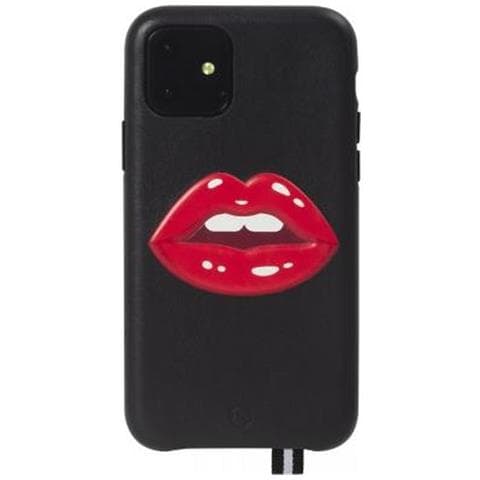 Cover Per Iphone 11 In Pelle Bastille Con Motivo Bocca In Rilievo, Nero - Foto 1