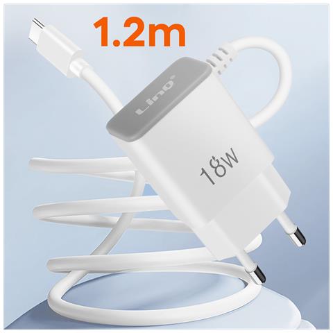 Caricabatterie Da Muro Usb-c 18w Cavo 1 Metro E 20 Integrato, Bianco - Foto 2