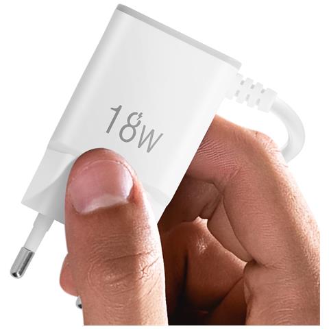 Caricabatterie Da Muro Usb-c 18w Cavo 1 Metro E 20 Integrato, Bianco - Foto 5