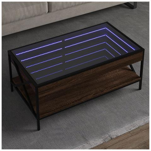 Tavolino Da Salotto Con Led Infinity Rovere Marrone 90x50x38 Cm - Foto 1