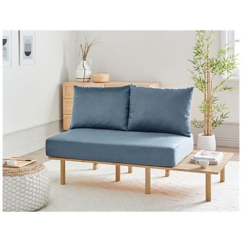 Divano 2 Posti Salo Tessuto Blu Con Tavoli - Foto 1