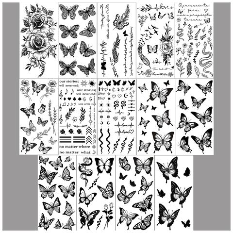 Adesivi Per Tatuaggi Temporanei Impermeabili, 14 Pezzi Farfalla - Foto 1