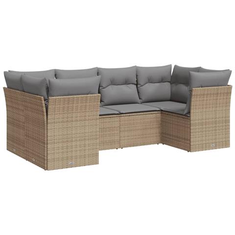 Set Divano da Giardino 6 pz con Cuscini Beige in Polyrattan - Foto 1