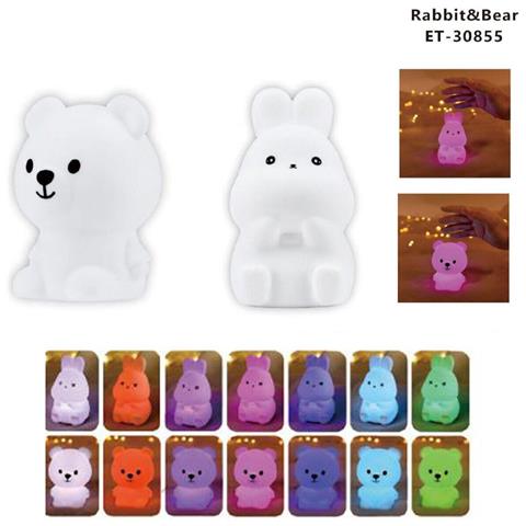 Lumino Lampada Notte Led Silicone Tavolo Comodino Bambini Rgb Coniglio E Orso - Foto 1