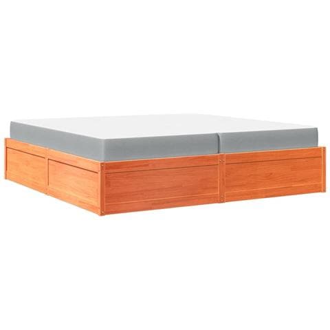 Letto Con Materasso Marrone Cera 200x200cm Legno Massello Pino - Foto 2