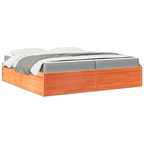 Letto Con Materasso Marrone Cera 200x200cm Legno Massello Pino - Foto 1